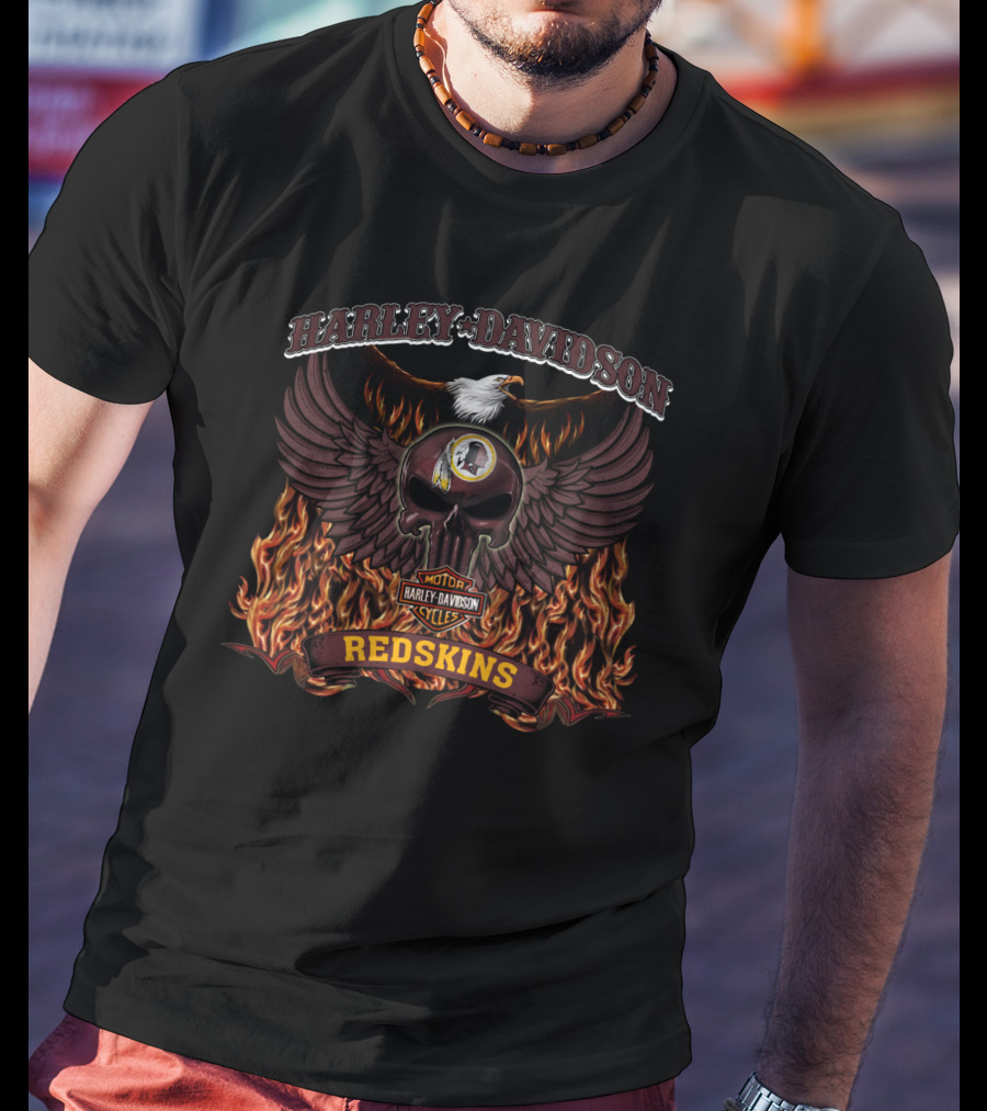 Harley Davidson Motor Cycles Redskins Winged Skull T-Shirt
