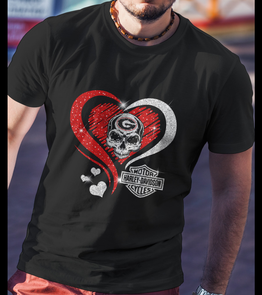 Georgia Bulldogs Harley Davidson Skull Heart T-Shirt