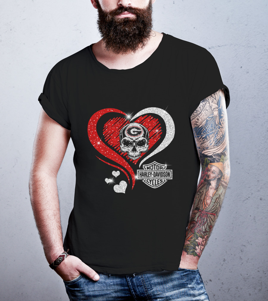 Georgia Bulldogs Harley Davidson Skull Heart T-Shirt