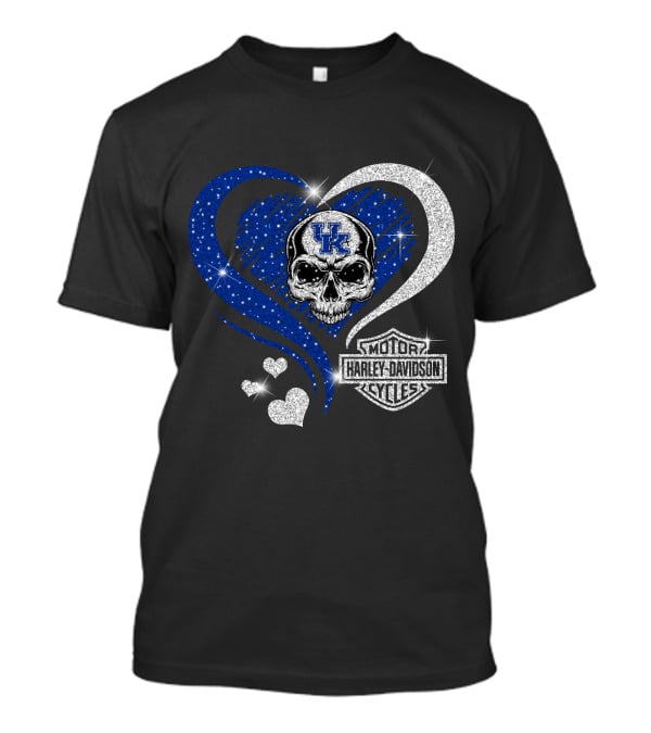 Kentucky Wildcats Skull Heart Harley Davidson Motor Cycles T-Shirt