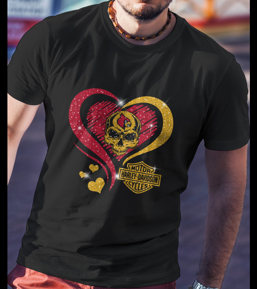 Ncaa Louisville Cardinals Skull Heart Harley Davidson Cycles T-Shirt