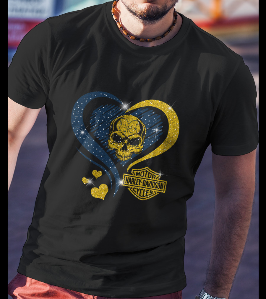 Michigan Wolverines Harley Davidson Skull Heart T-Shirt