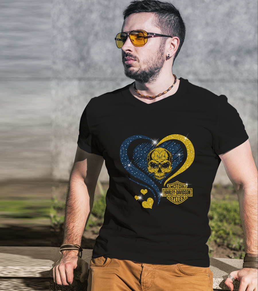Michigan Wolverines Harley Davidson Skull Heart T-Shirt