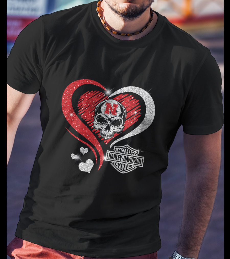 Nebraska Cornhuskers Harley Davidson Skull Heart T-Shirt