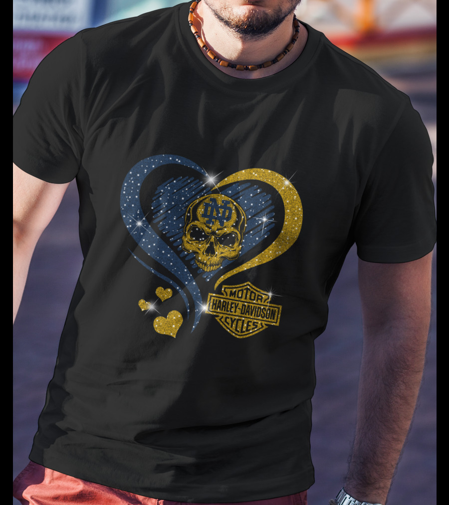 Nd Skull Heart Harley Davidson Motor Cycles Notre Dame Fighting Irish T-Shirt