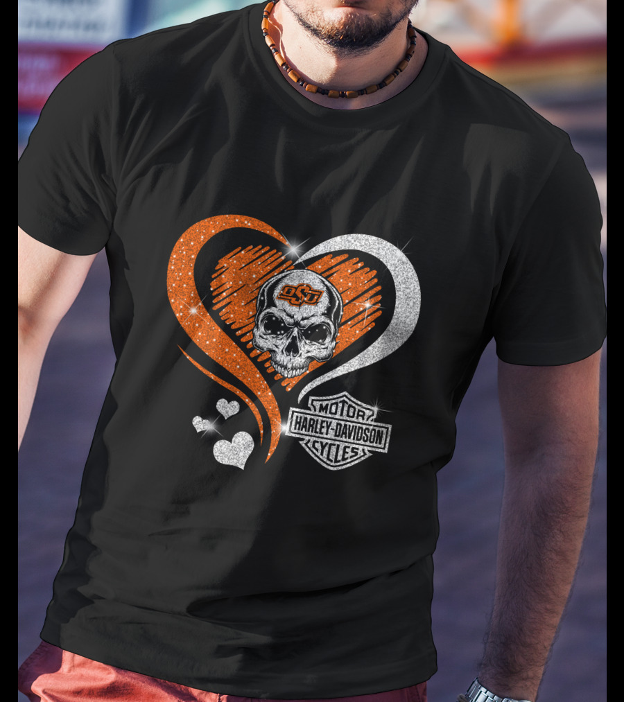 Ncaa Oklahoma State Cowboys Osu Skull Love Motor Harley Davidson Cycles T-Shirt