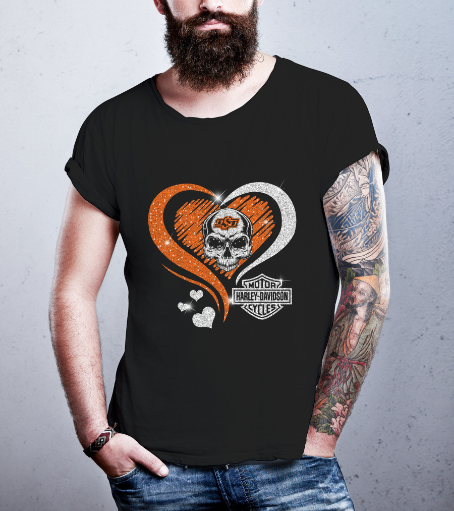 Ncaa Oklahoma State Cowboys Osu Skull Love Motor Harley Davidson Cycles T-Shirt