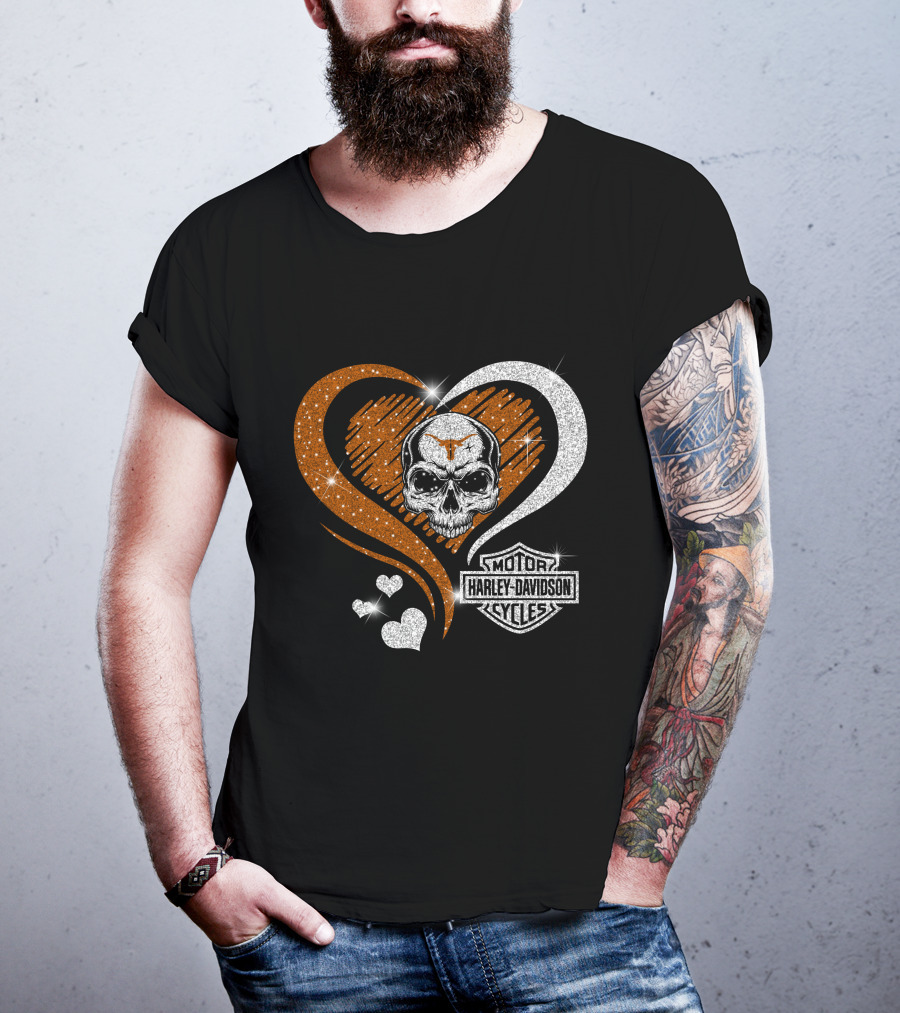 Ncaa Texas Longhorns Harley Davidson Skull Heart T-Shirt