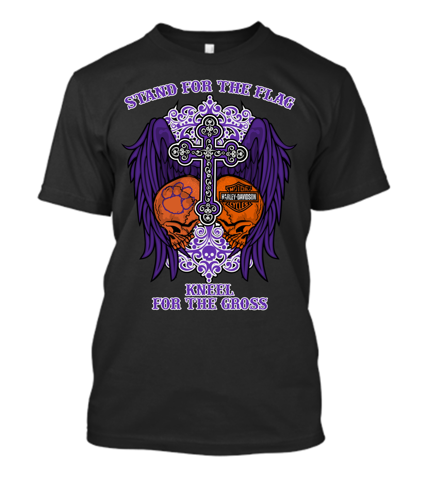 Stand For The Flag Kneel For The Cross Clemson Tigers Harley Davidson T-Shirt