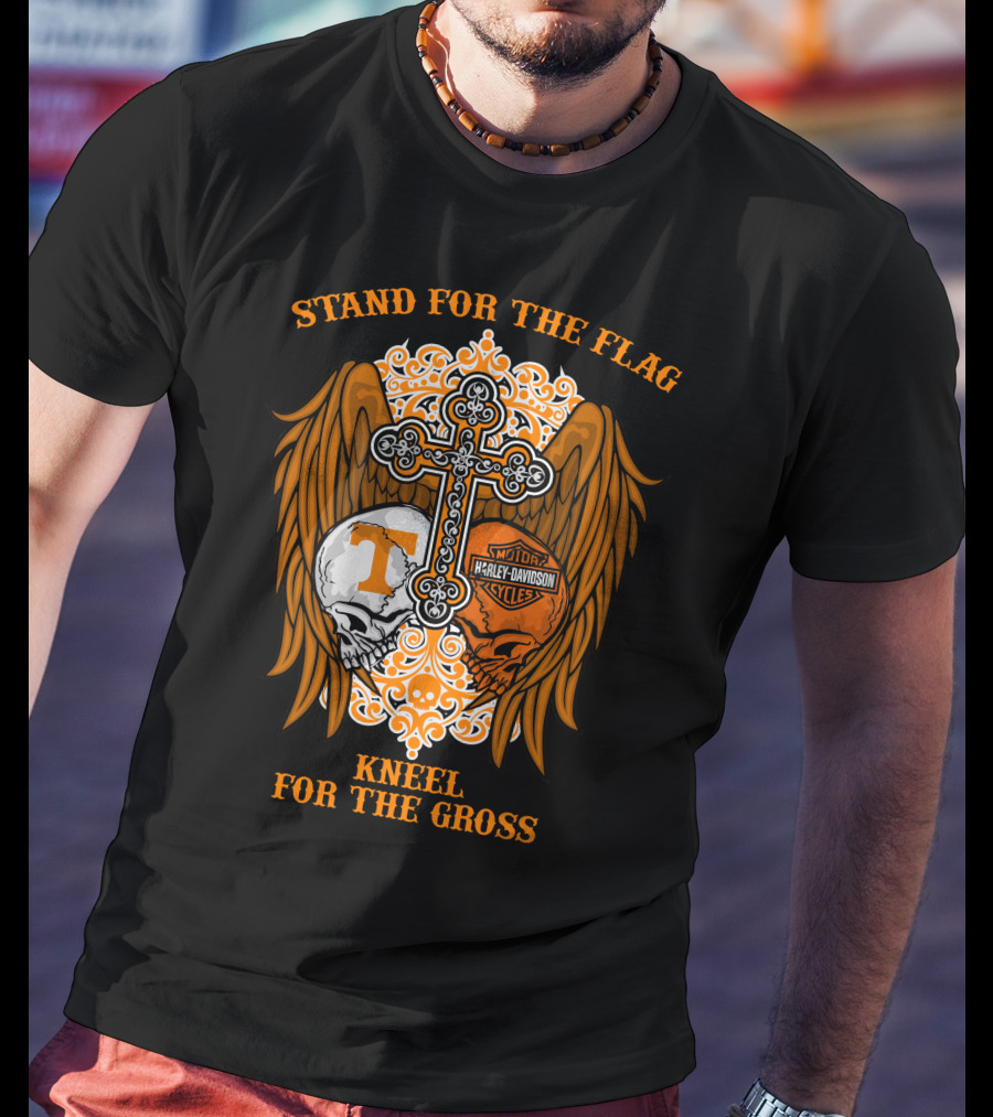 Stand For The Flag Kneel For The Cross Harley Davidson Tennessee Volunteers Skulls T-Shirt
