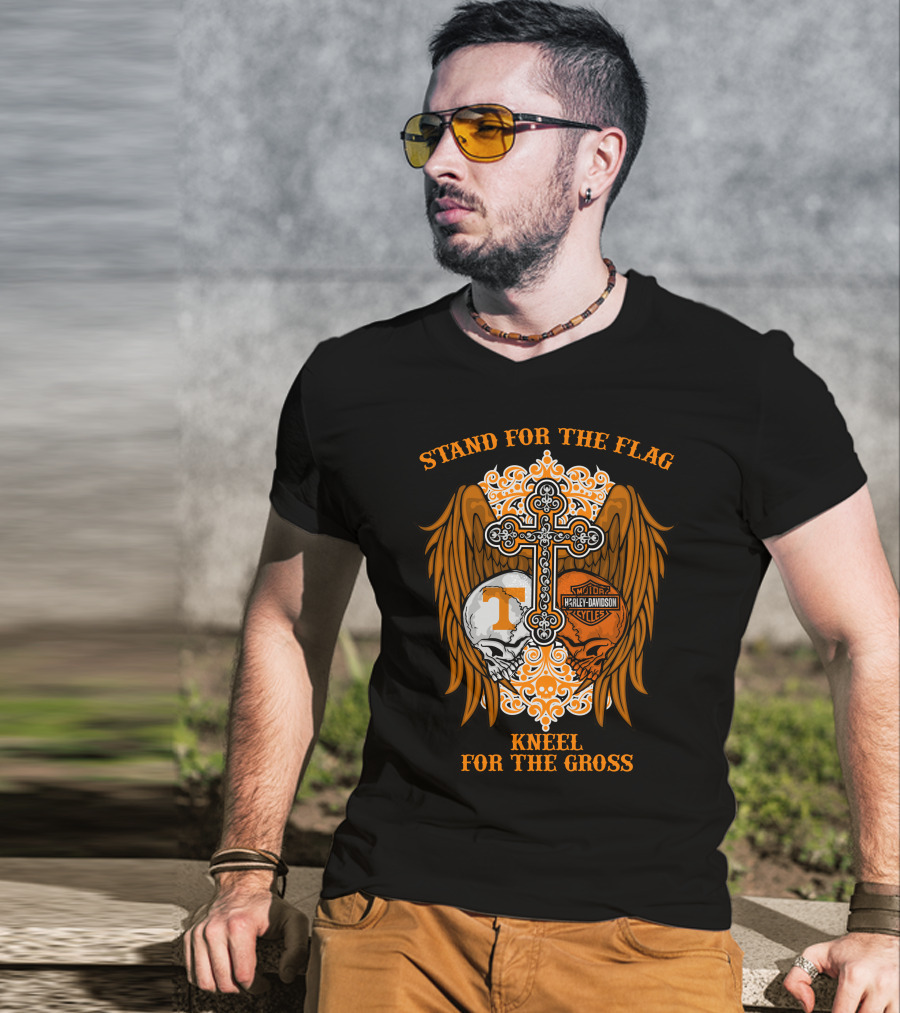 Stand For The Flag Kneel For The Cross Harley Davidson Tennessee Volunteers Skulls T-Shirt