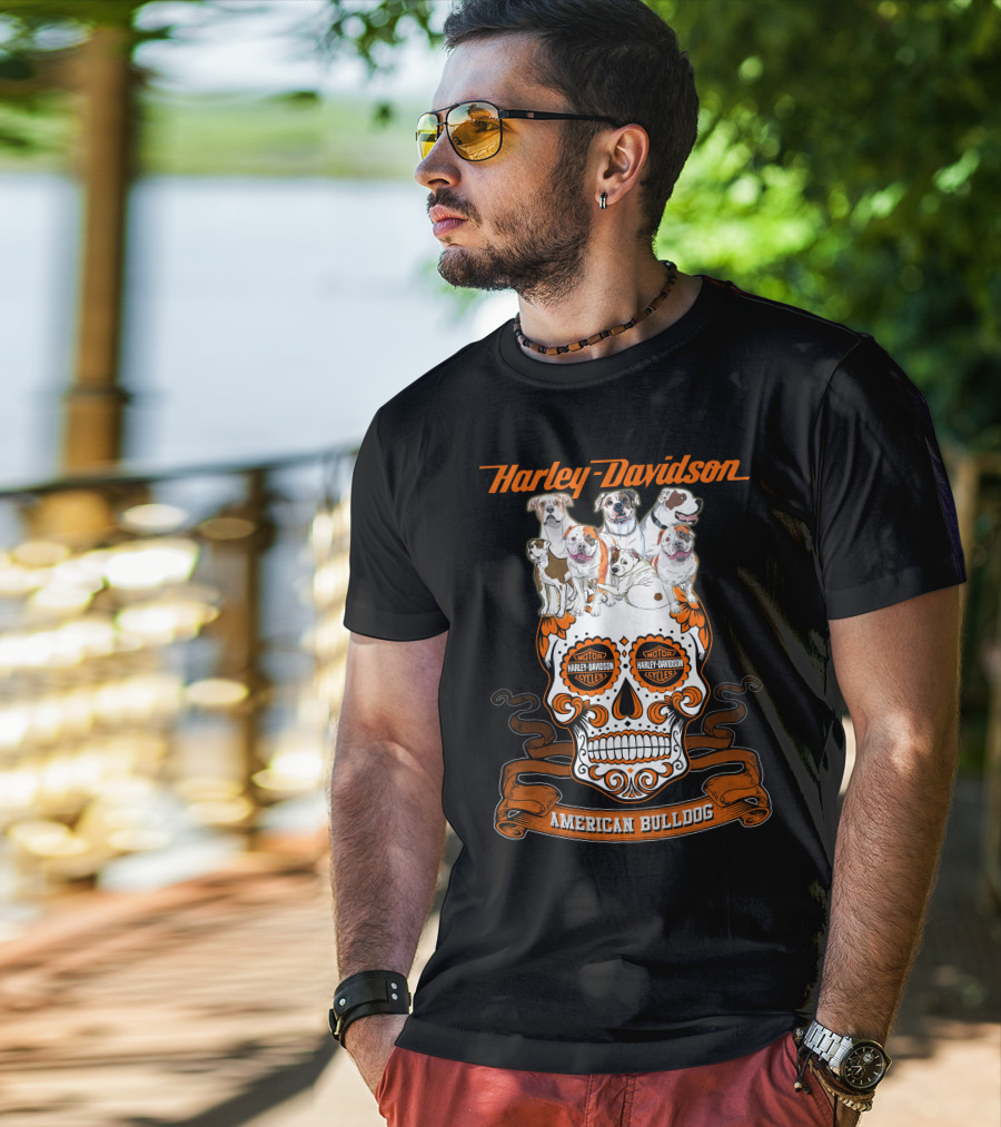 Harley Davidson American Bulldog Moto Skull T-Shirt