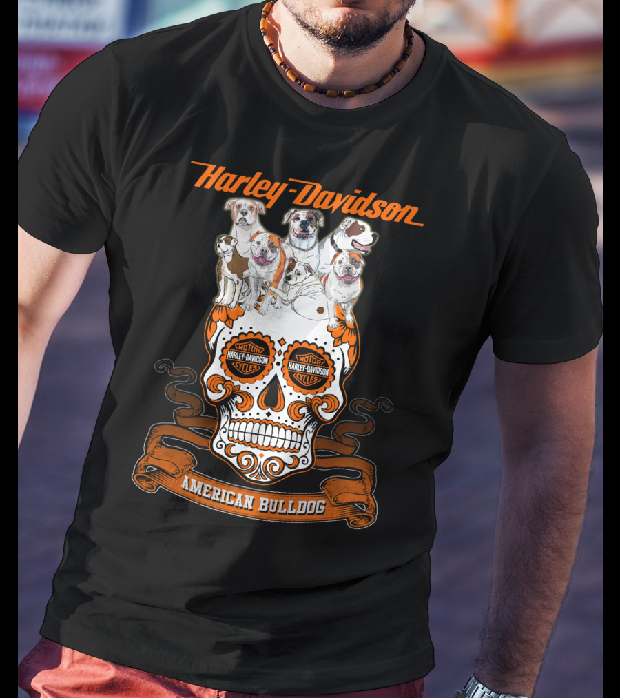 Harley Davidson American Bulldog Moto Skull T-Shirt