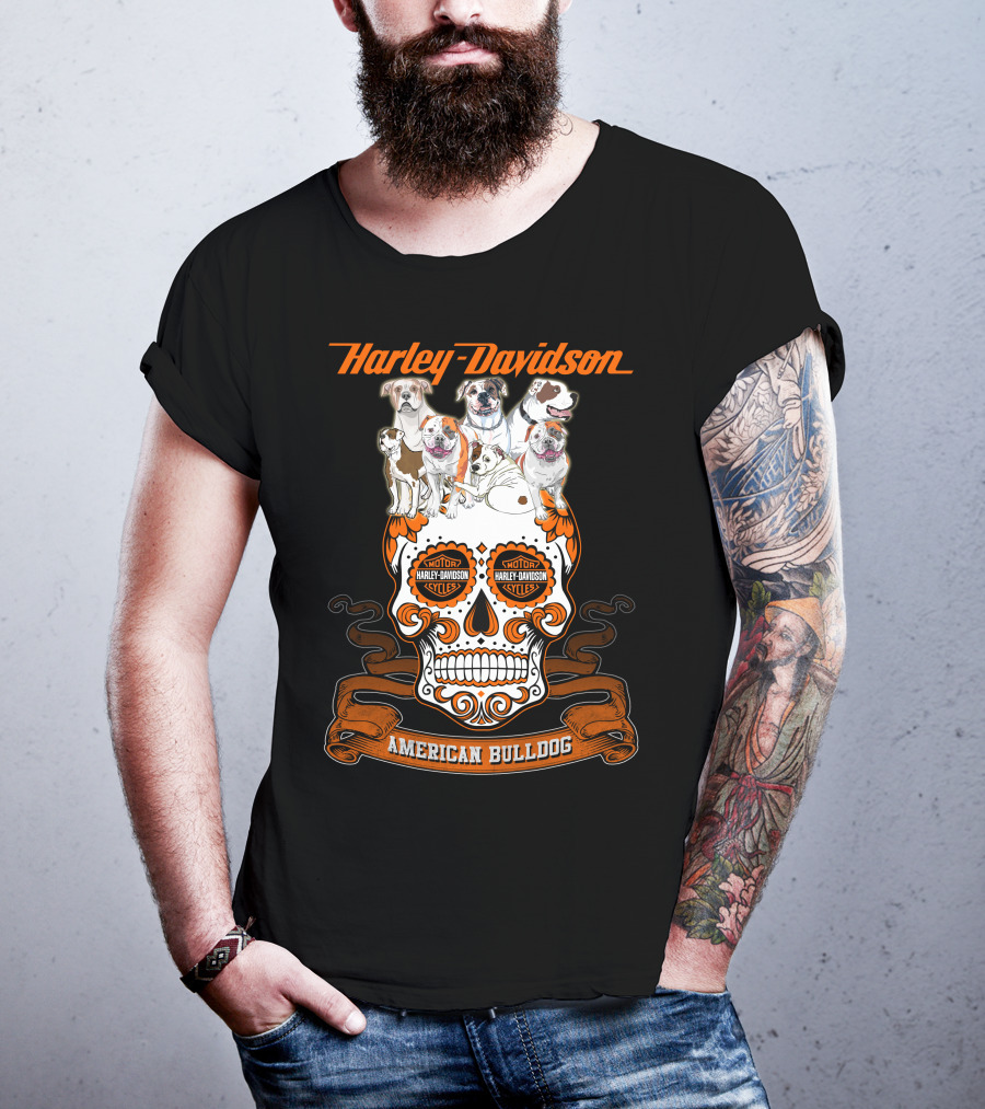 Harley Davidson American Bulldog Moto Skull T-Shirt