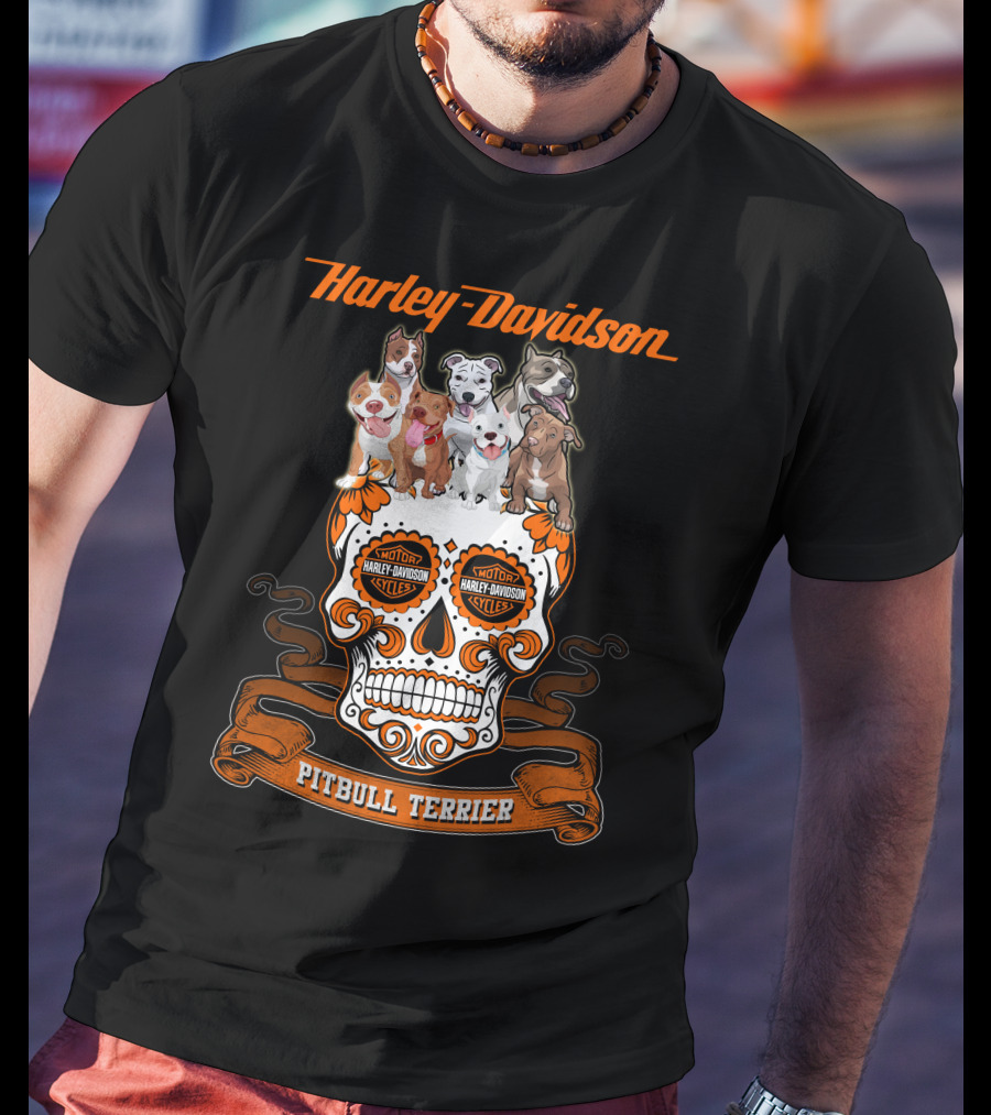 Harley Davidson Pitbull Terrier Motorcycle Cycles Skull T-Shirt