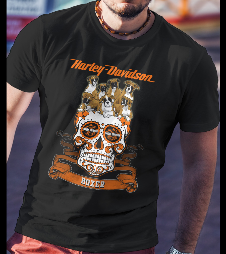 Harley Davidson Boxer Dogs Sugar Skull T-Shirt