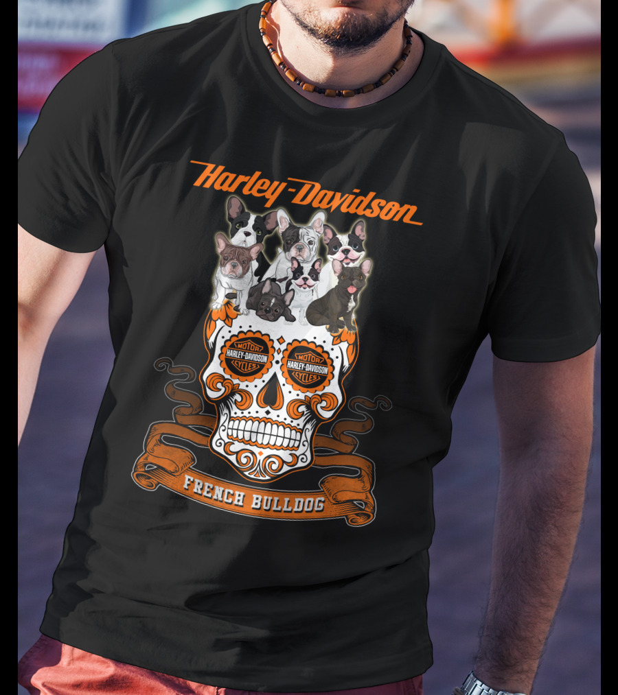Harley Davidson French Bulldog Sugar Skull Motif T-Shirt