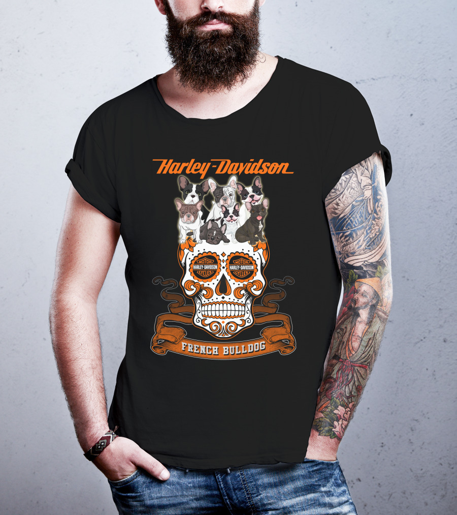 Harley Davidson French Bulldog Sugar Skull Motif T-Shirt