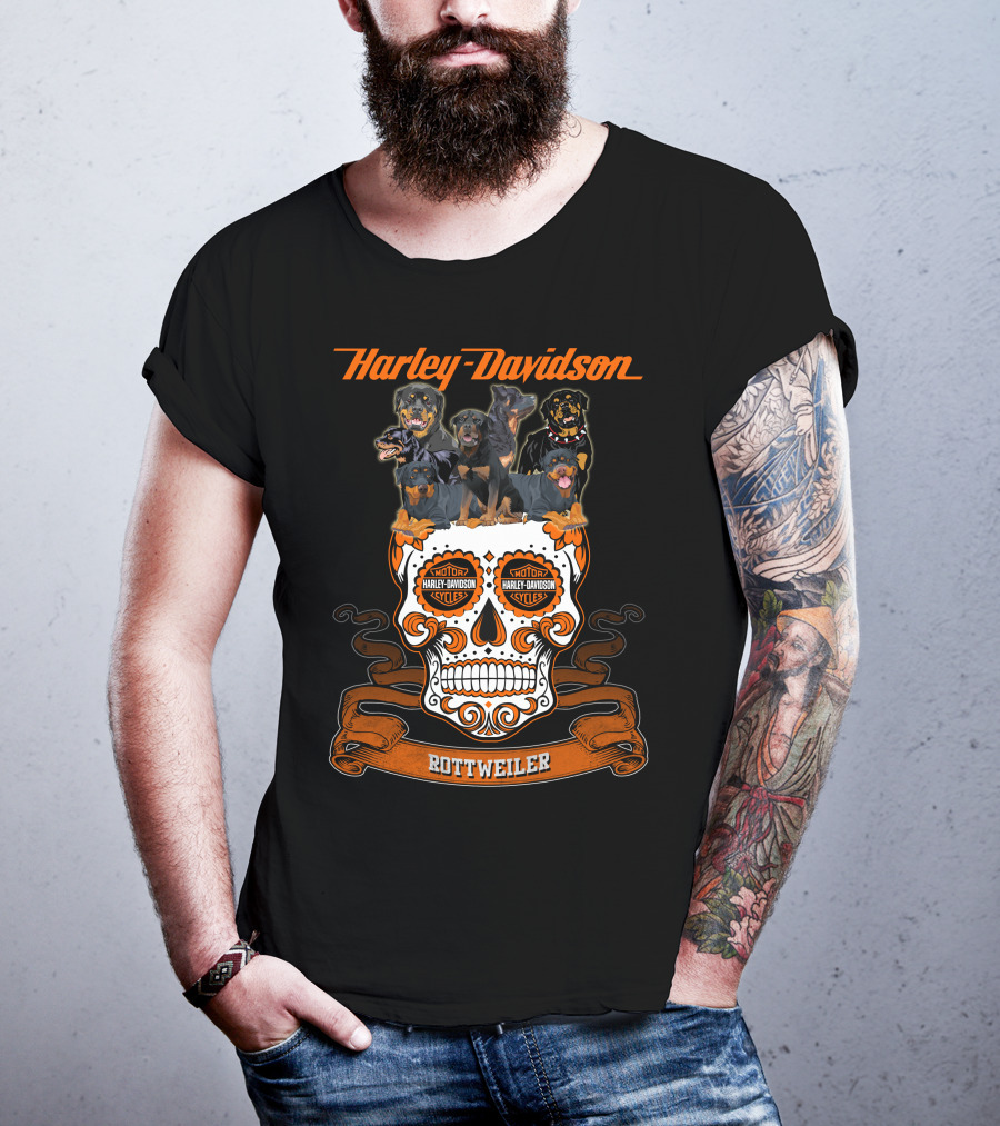 Harley Davidson Motorcycles Rottweiler Skull T-Shirt