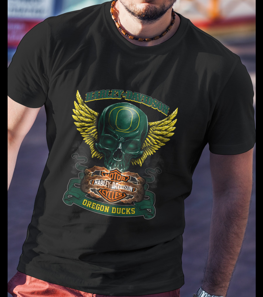 Harley Davidson Oregon Ducks Skull Winged T-Shirt