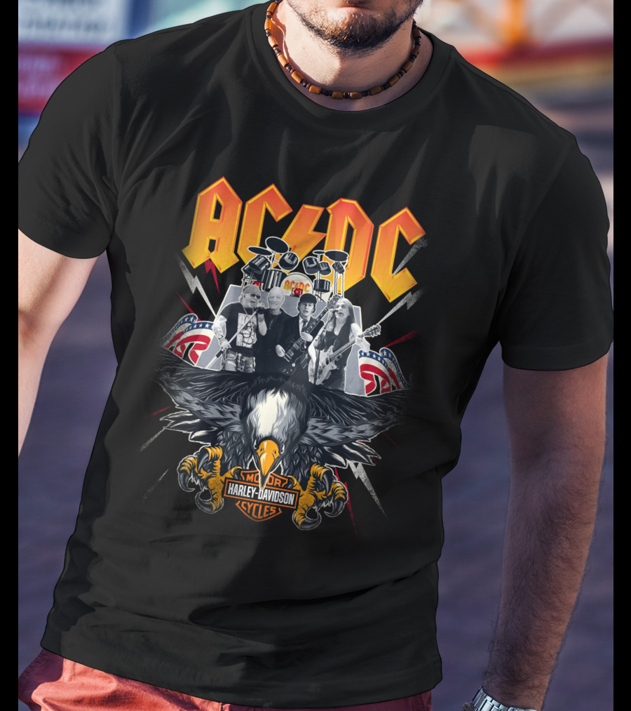Acdc Harley Davidson Motorcycles Eagle Band Rock Music T-Shirt