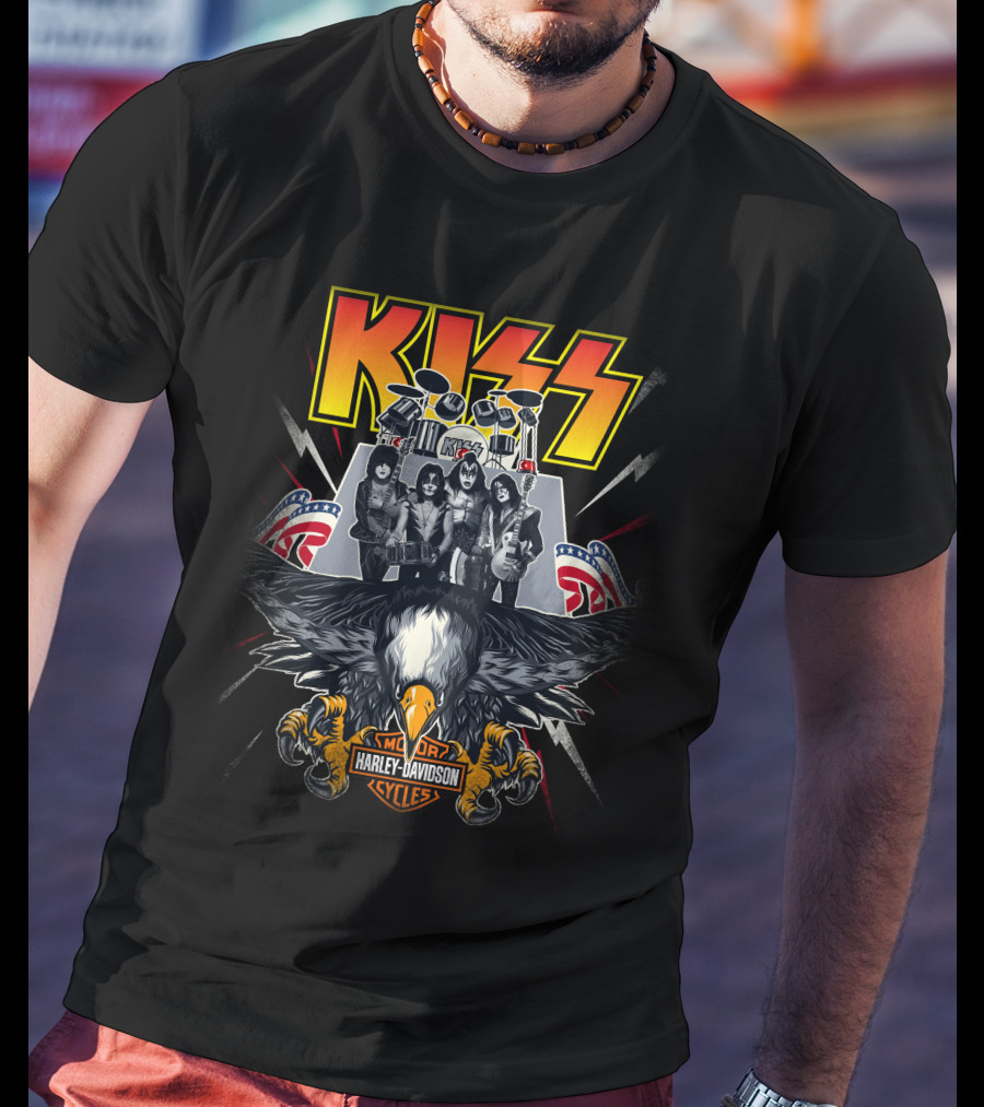Kiss Harley Davidson Motorcycles American Eagle Band T-Shirt