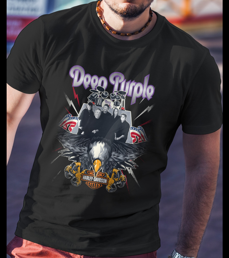 Deep Purple Harley Davidson Motorcycles Eagle Band Members T-Shirt