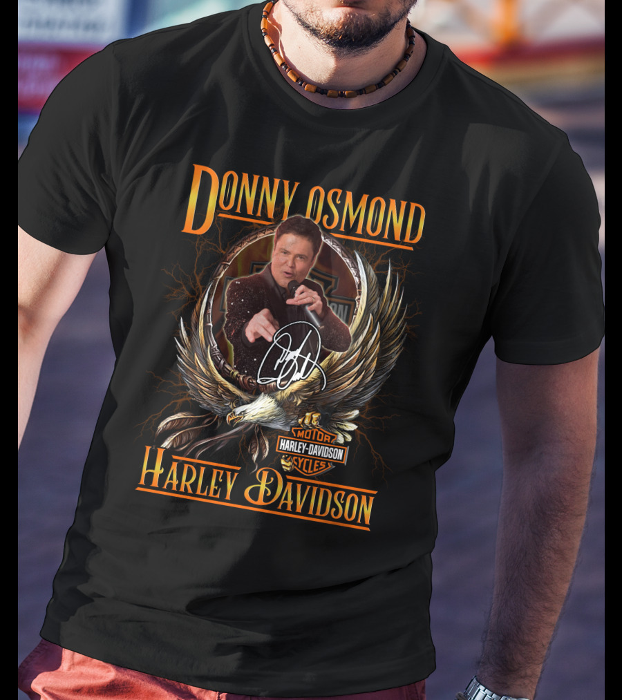 Donny Osmond Harley Davidson Motor Cycles Emblem With Eagle And Signature T-Shirt