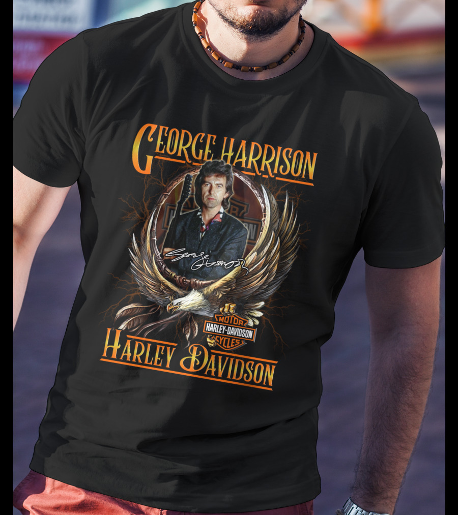 George Harrison Harley Davidson Motor Cycles Eagle Signature T-Shirt