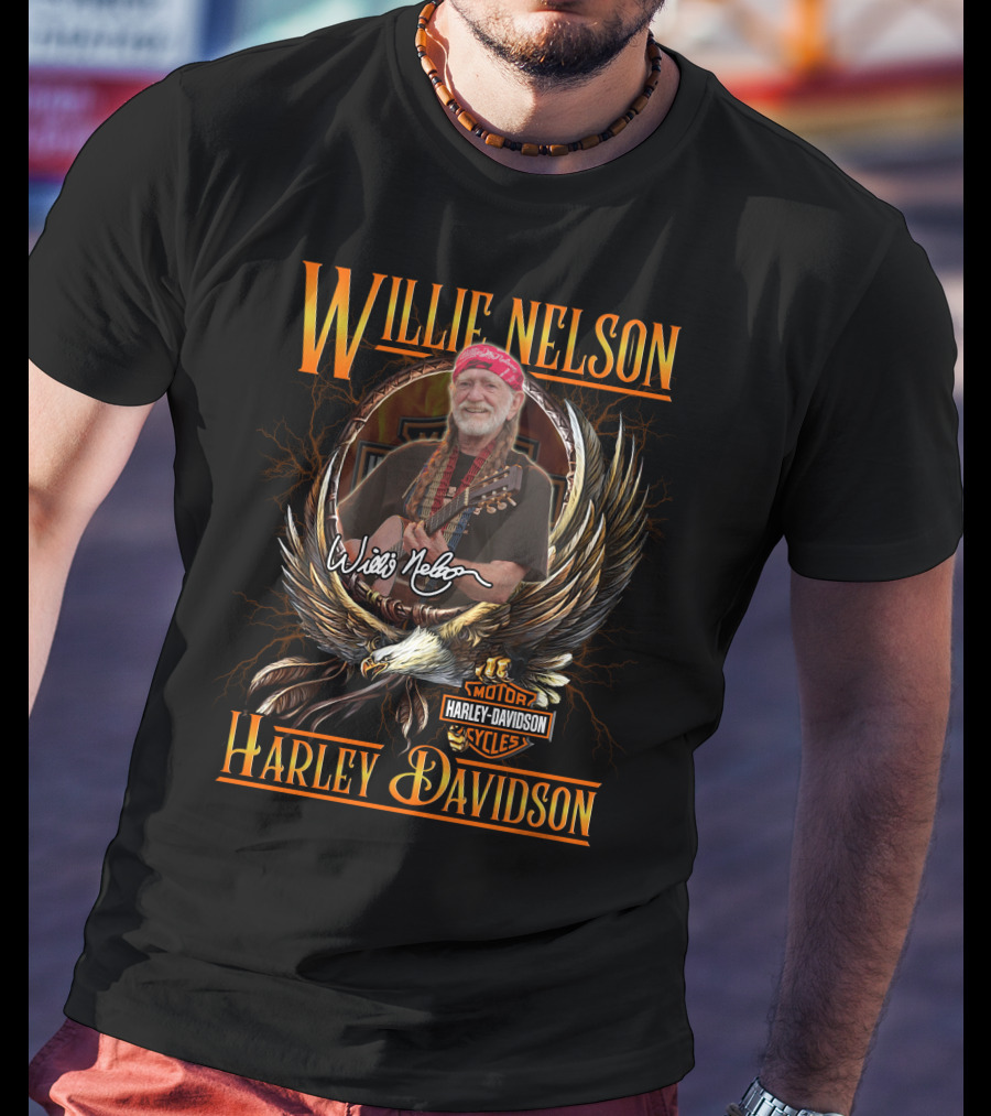 Willie Nelson Harley Davidson Motorcycles Cycles Eagle Guitar T-Shirt