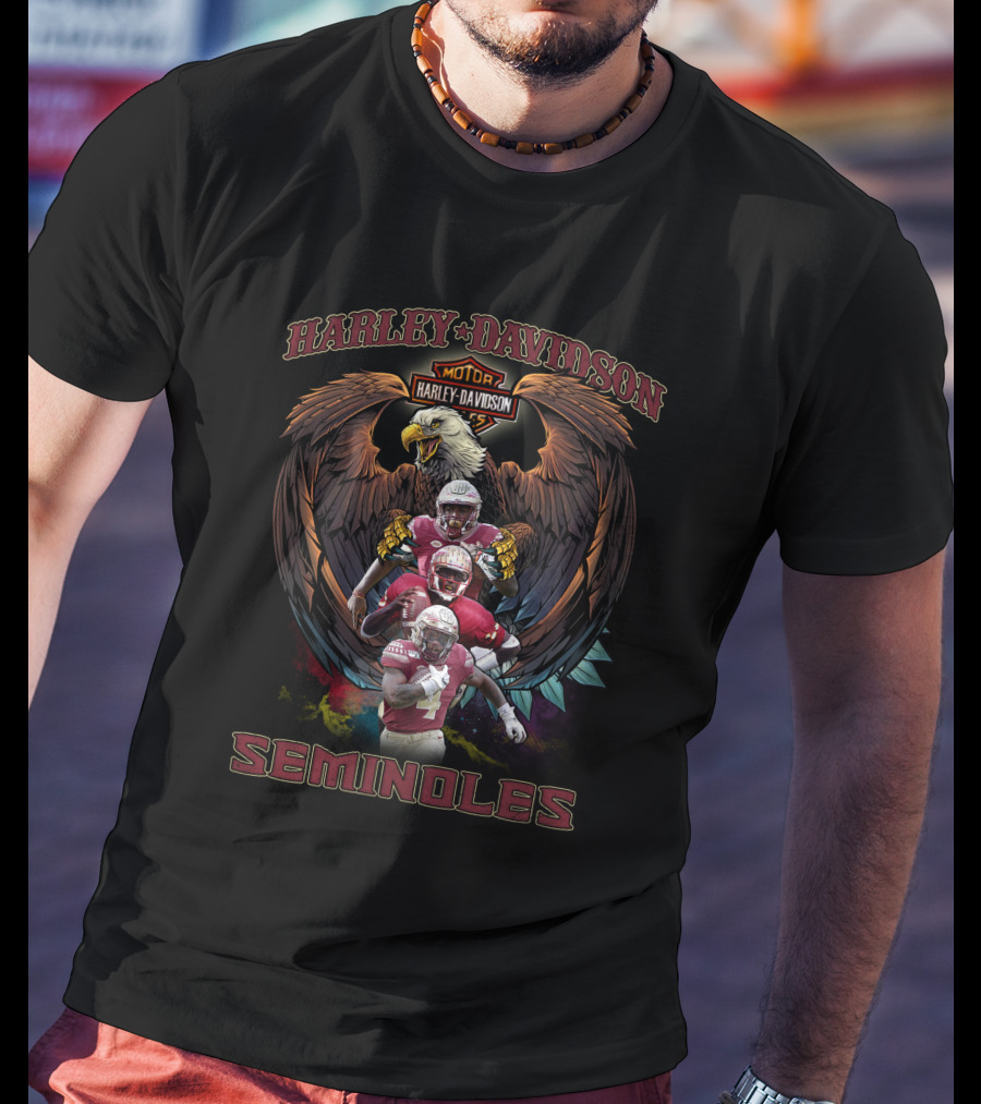 Harley Davidson Seminoles Florida State Football Players Bald Eagle T-Shirt
