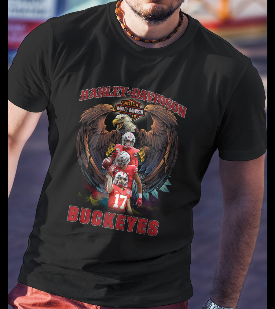 Harley Davidson Motor Ohio State Buckeyes Football Eagle T-Shirt