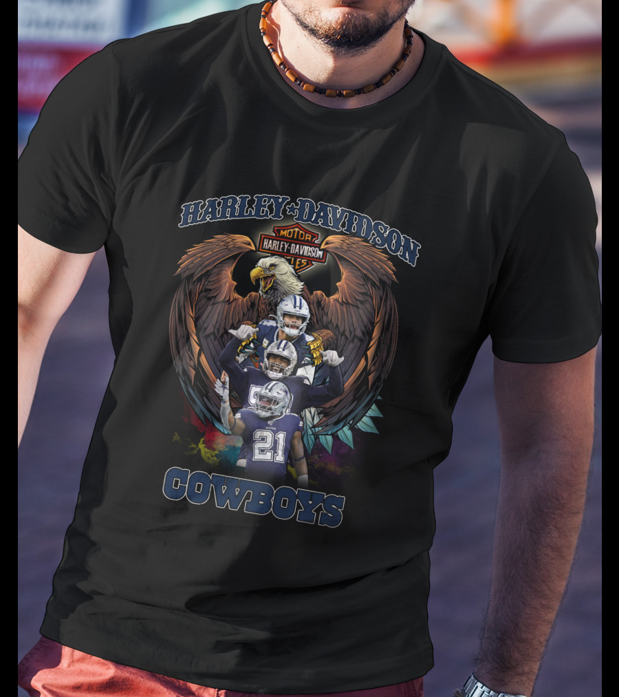 Harley Davidson Dallas Cowboys Football Team With Eagle And Players T-Shirt