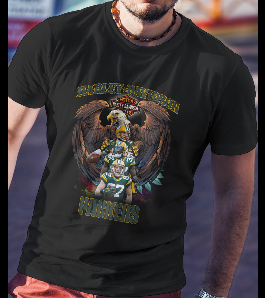 Harley Davidson Green Bay Packers Hd208 Eagle And Football Players T-Shirt