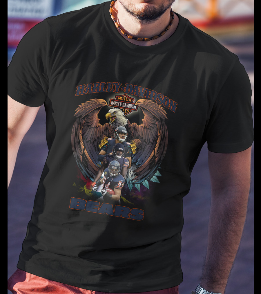 Harley Davidson Bears Chicago Football Team Players Eagle T-Shirt