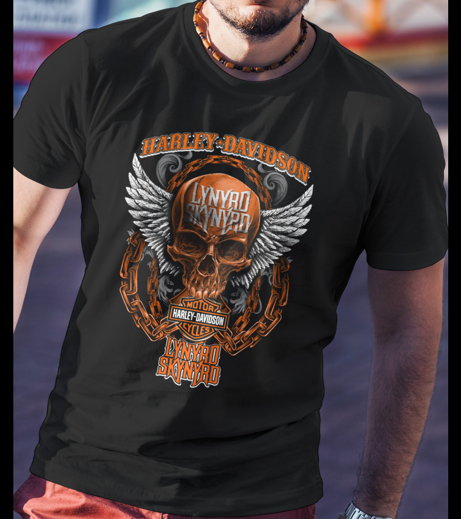 Harley Davidson Lynyrd Skynyrd Skull With Wings And Chains T-Shirt