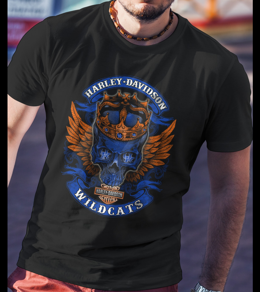 Harley Davidson Wildcats Skull Crown Wings Kentucky Wildcats T-Shirt