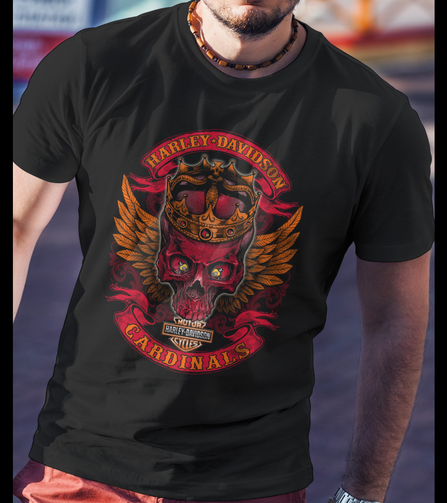 King Harley Davidson Cardinals Skull Wings Logo 288 Louisville T-Shirt