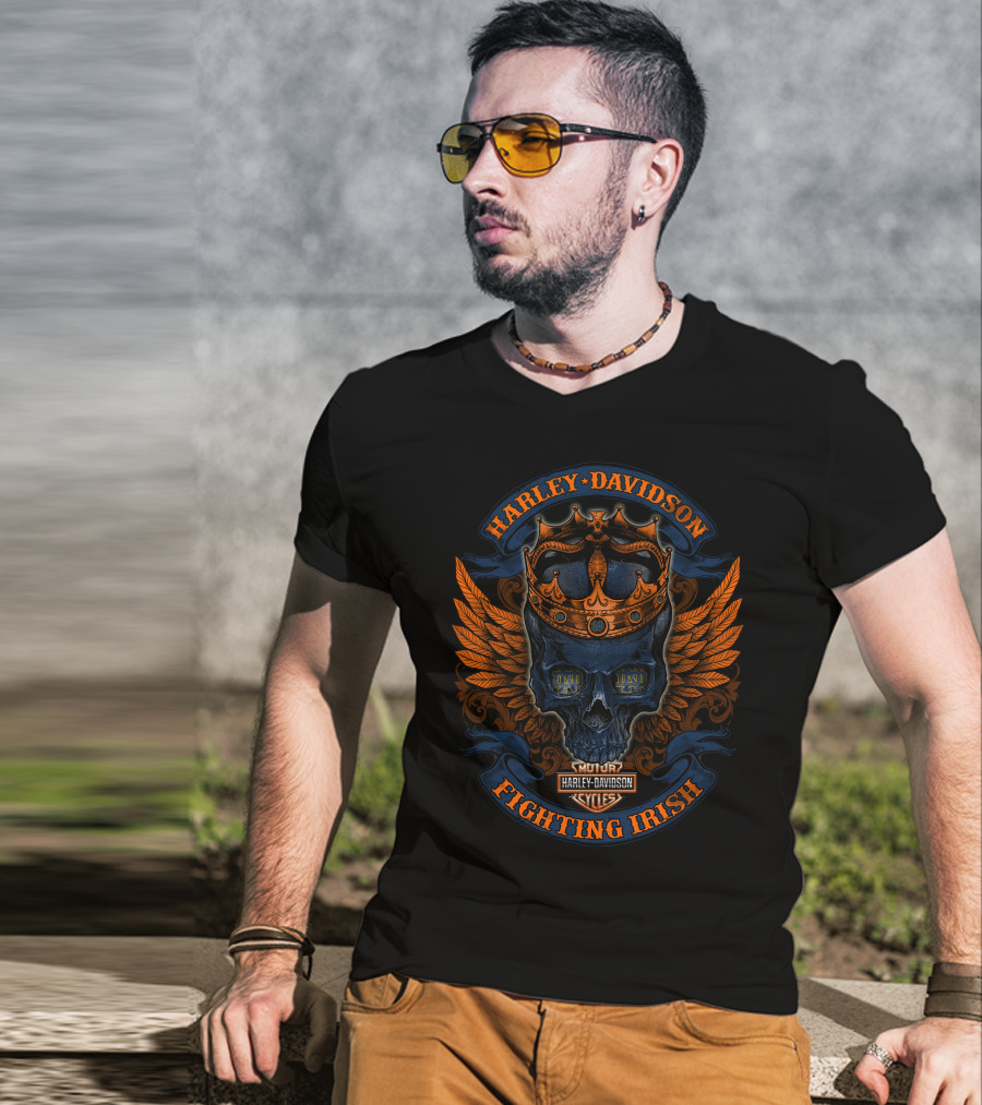 Harley Davidson Fighting Irish Winged Skull Crown Cycles T-Shirt