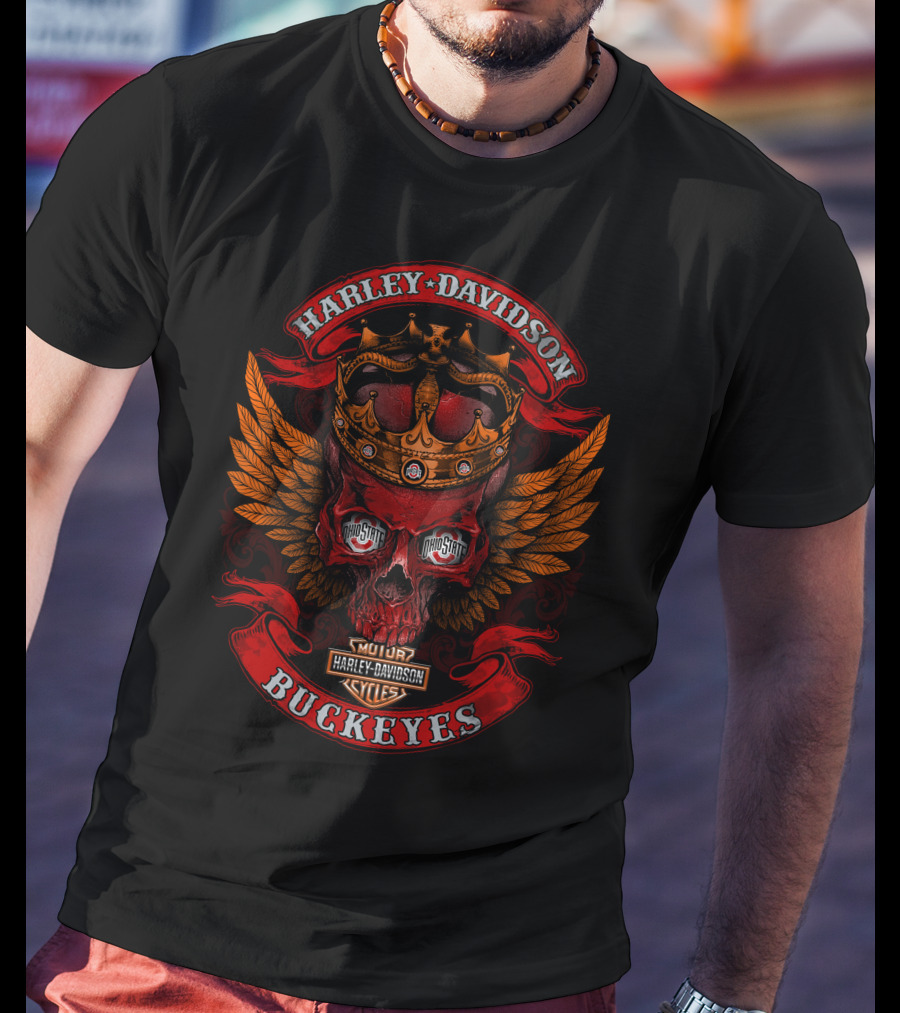 Harley Davidson Buckeyes Ohio State Skull Crown Wings 288 T-Shirt