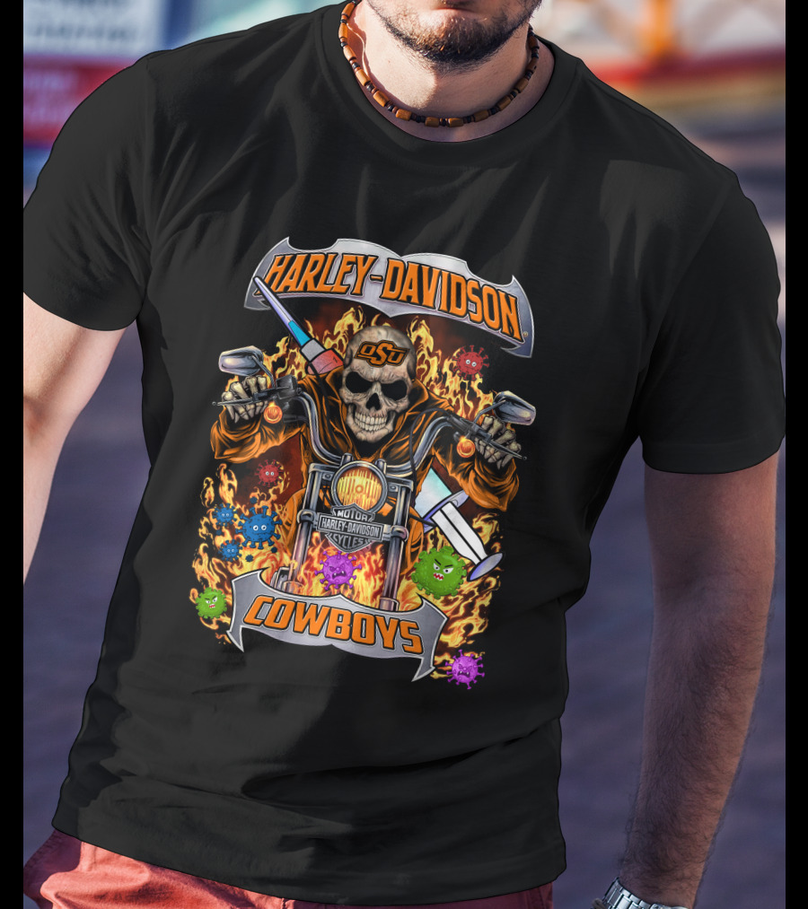 Harley Davidson Motorcycles Osu Cowboys Skull Flame T-Shirt
