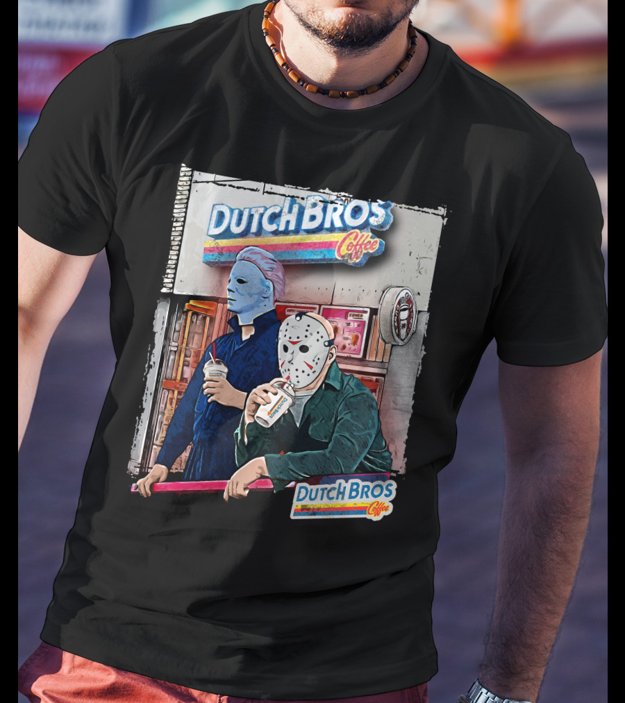 Dutch Bros Coffee Horror Characters Retro 80s T-Shirt