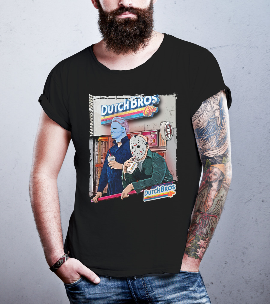 Dutch Bros Coffee Horror Characters Retro 80s T-Shirt