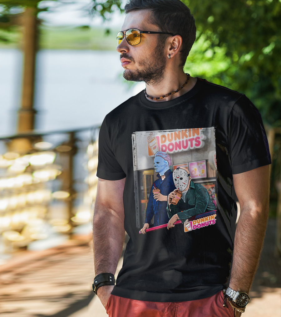 Dunkin Donuts Jason And Michael Halloween Mask Characters T-Shirt