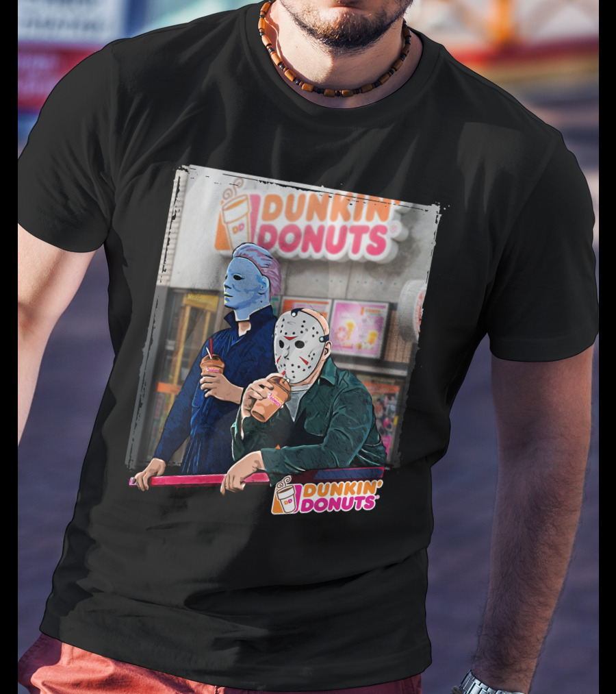 Dunkin Donuts Jason And Michael Halloween Mask Characters T-Shirt