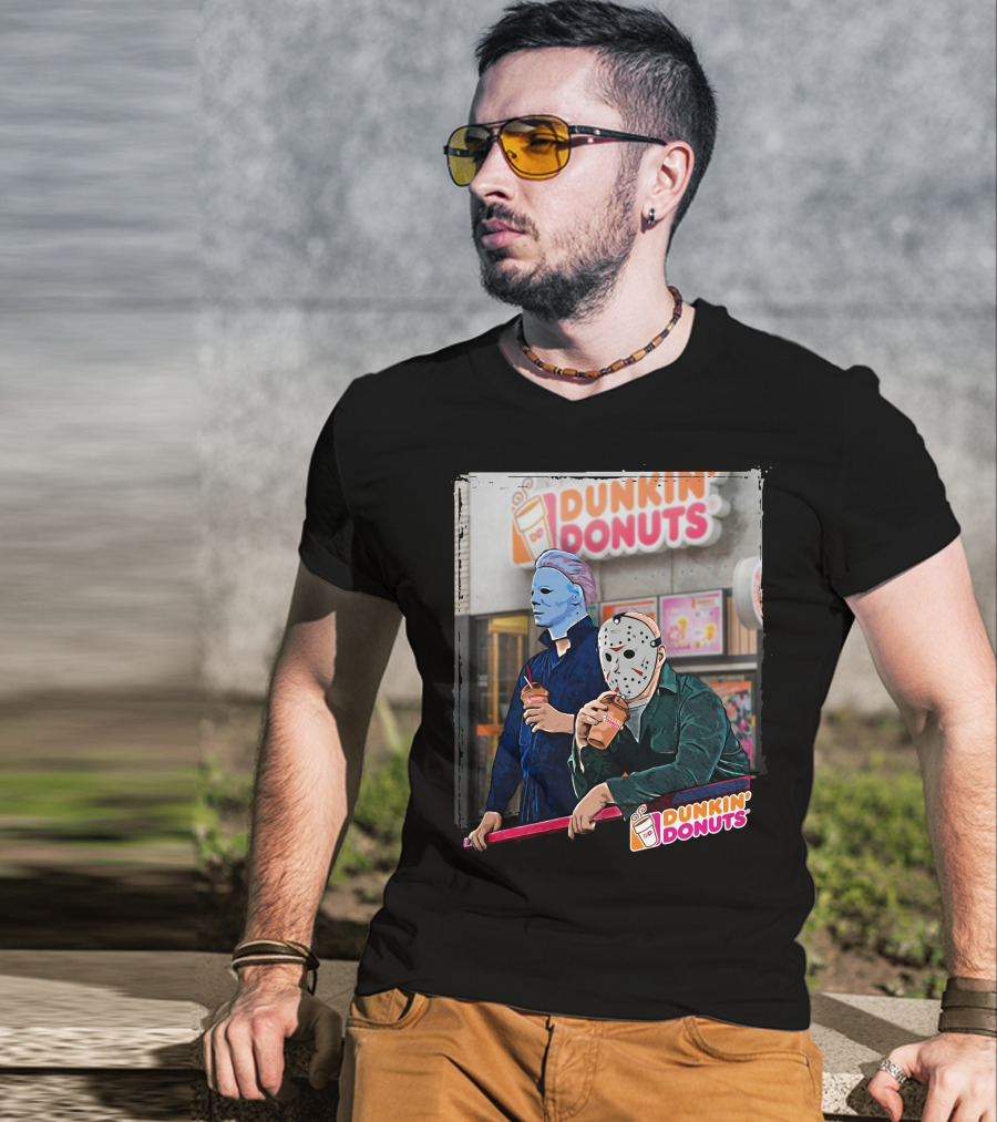 Dunkin Donuts Jason And Michael Halloween Mask Characters T-Shirt