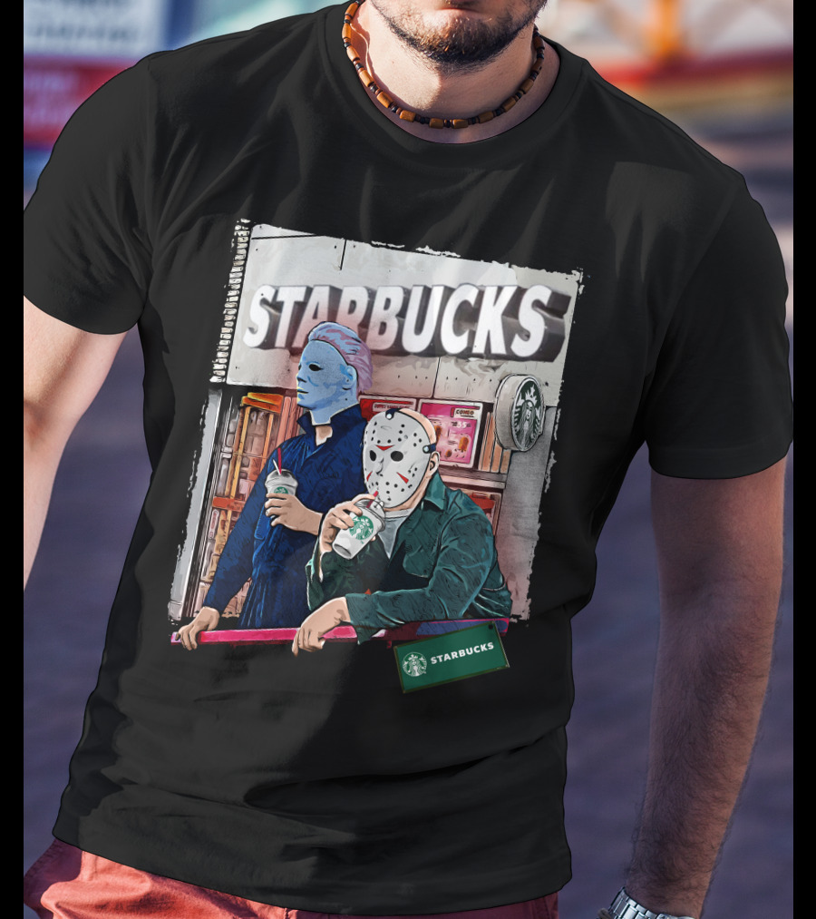 Starbucks Michael Myers Jason Voorhees Coffee Break T-Shirt