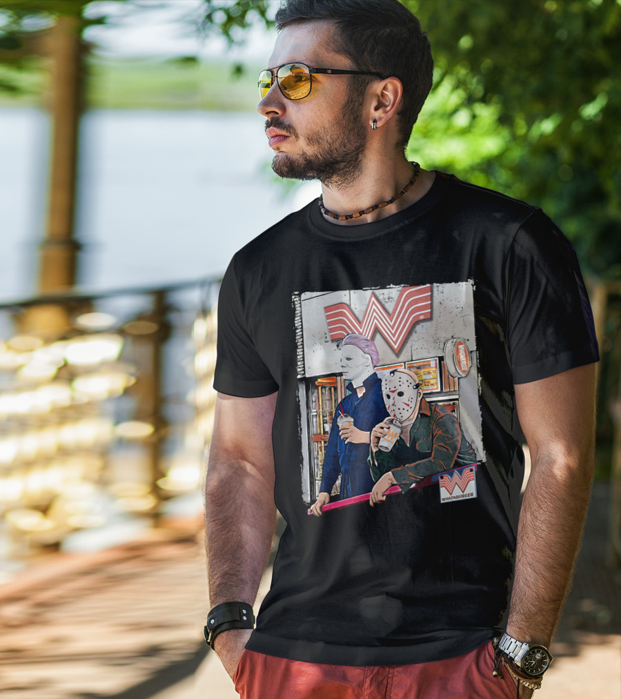 WAB HLW Whataburger Horror Icons With Michael And Hockey Mask T-Shirt