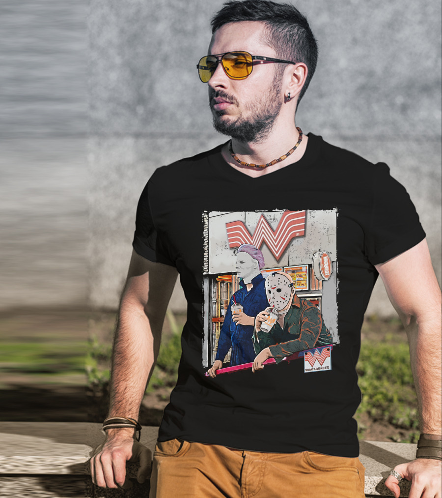 WAB HLW Whataburger Horror Icons With Michael And Hockey Mask T-Shirt