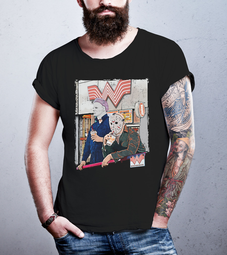 WAB HLW Whataburger Horror Icons With Michael And Hockey Mask T-Shirt